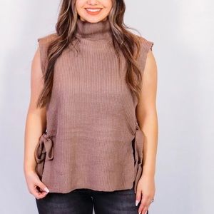 Turtle Neck Side Tie Sweater Vest